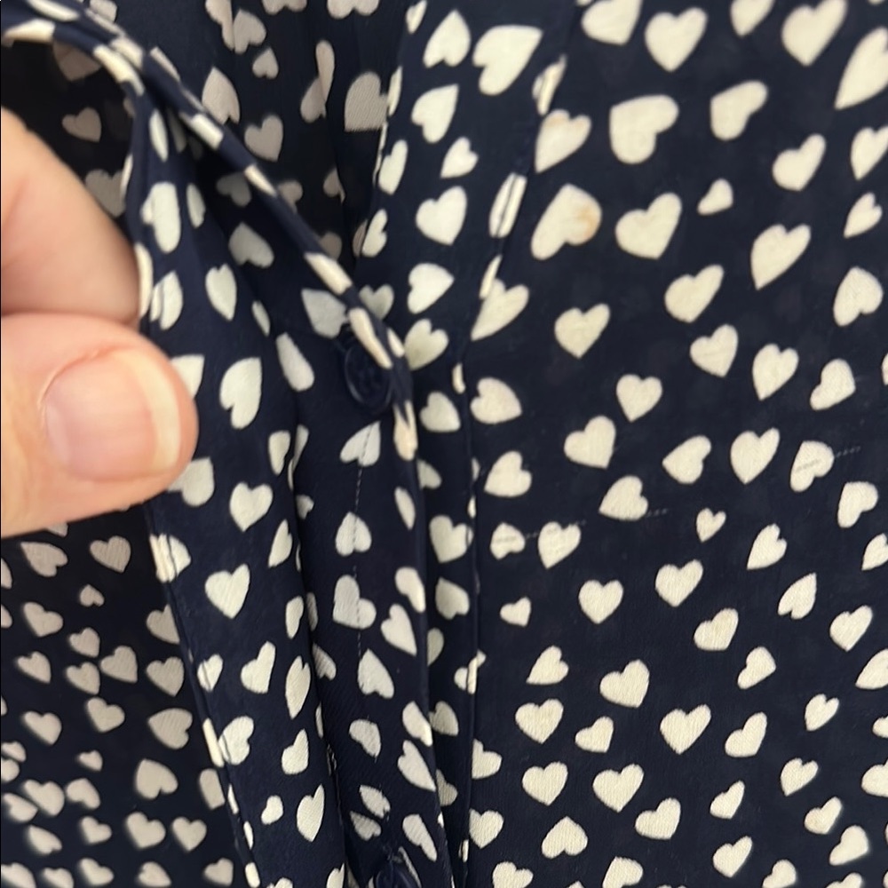Joie Navy and White Heart Silk Blouse - Picture 3 of 9